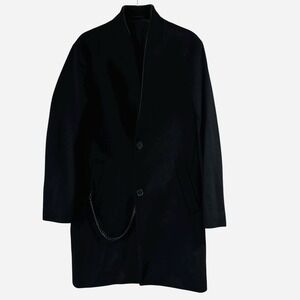 The Kooples Coat Mens FR 46 US Small‎ Black Wool Cashmere Detachable Chain New